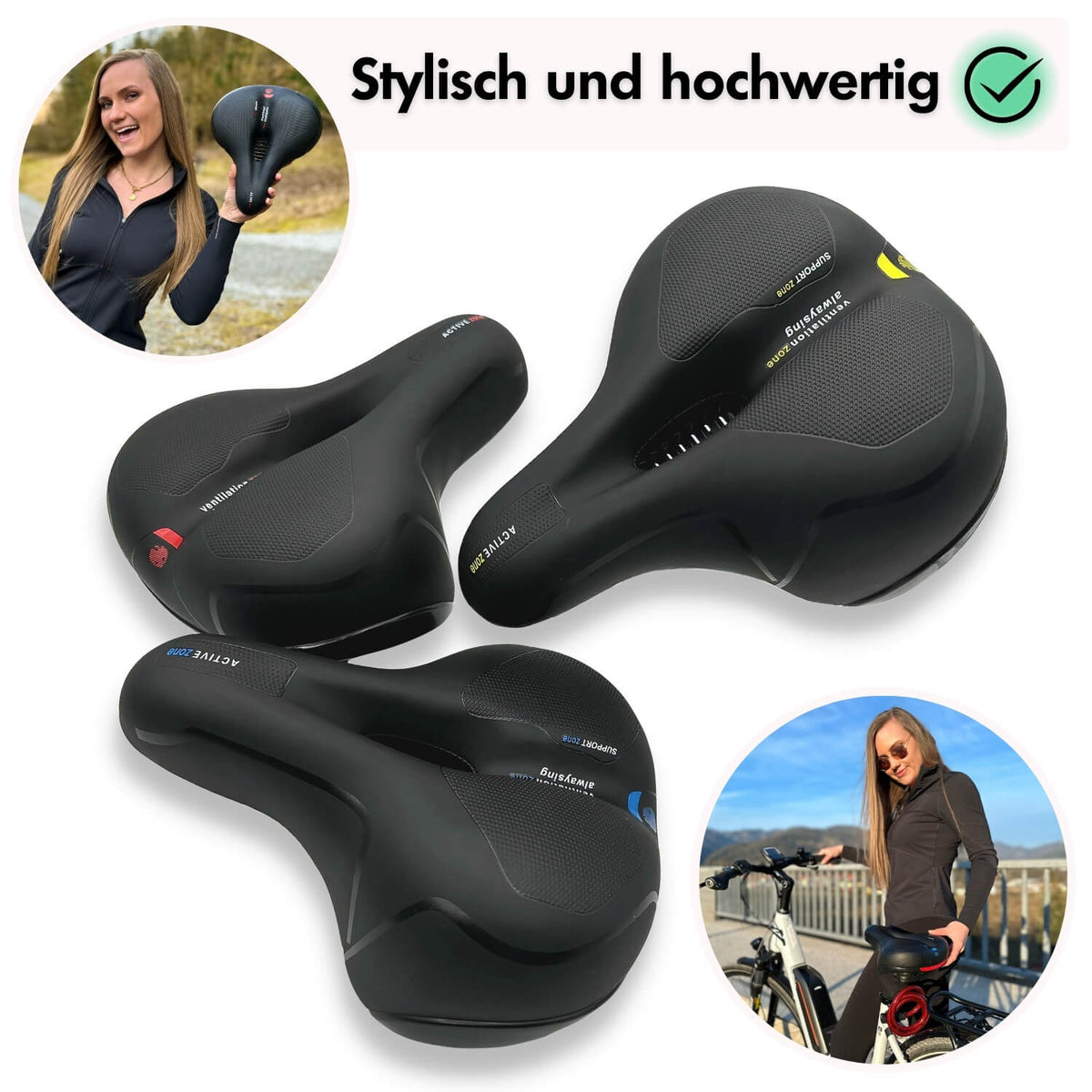 Wide Bike Seat with Memory Foam Padding Gel Shock Absorbing Bicycle Saddle Breathable Comfort Cushion for City and Trekking Bikes