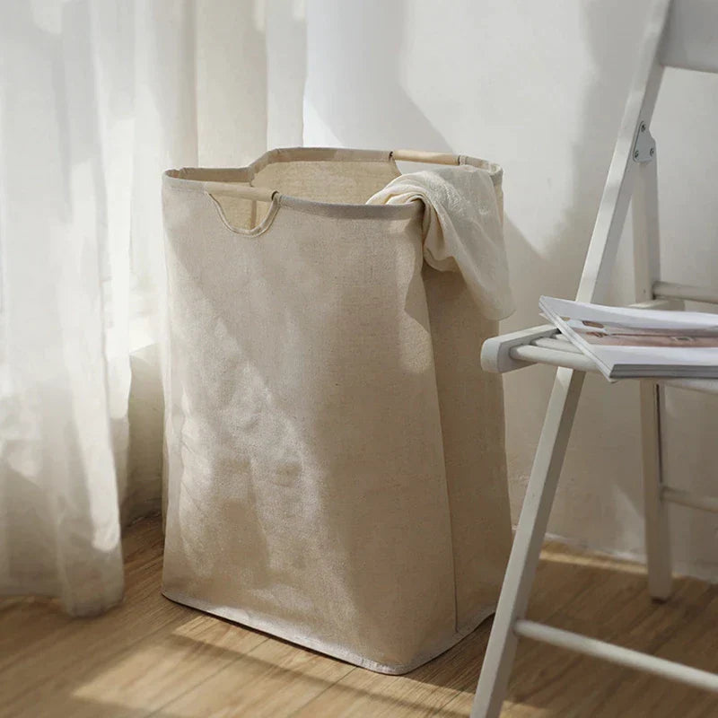 Japanese Style Cotton Linen Laundry Basket Foldable Storage Basket with Handles Freestanding Hamper for Bedroom Bathroom and Closet