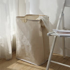 Japanese Style Cotton Linen Laundry Basket Foldable Storage Basket with Handles Freestanding Hamper for Bedroom Bathroom and Closet