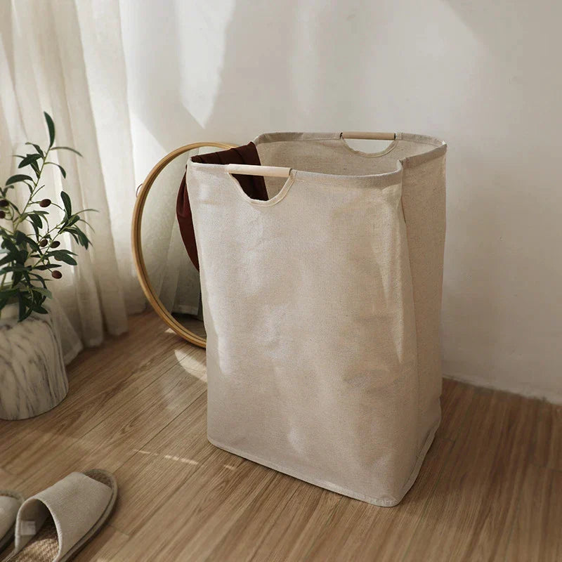 Japanese Style Cotton Linen Laundry Basket Foldable Storage Basket with Handles Freestanding Hamper for Bedroom Bathroom and Closet