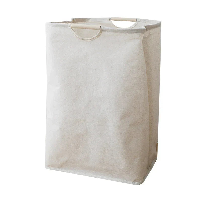 Japanese Style Cotton Linen Laundry Basket Foldable Storage Basket with Handles Freestanding Hamper for Bedroom Bathroom and Closet