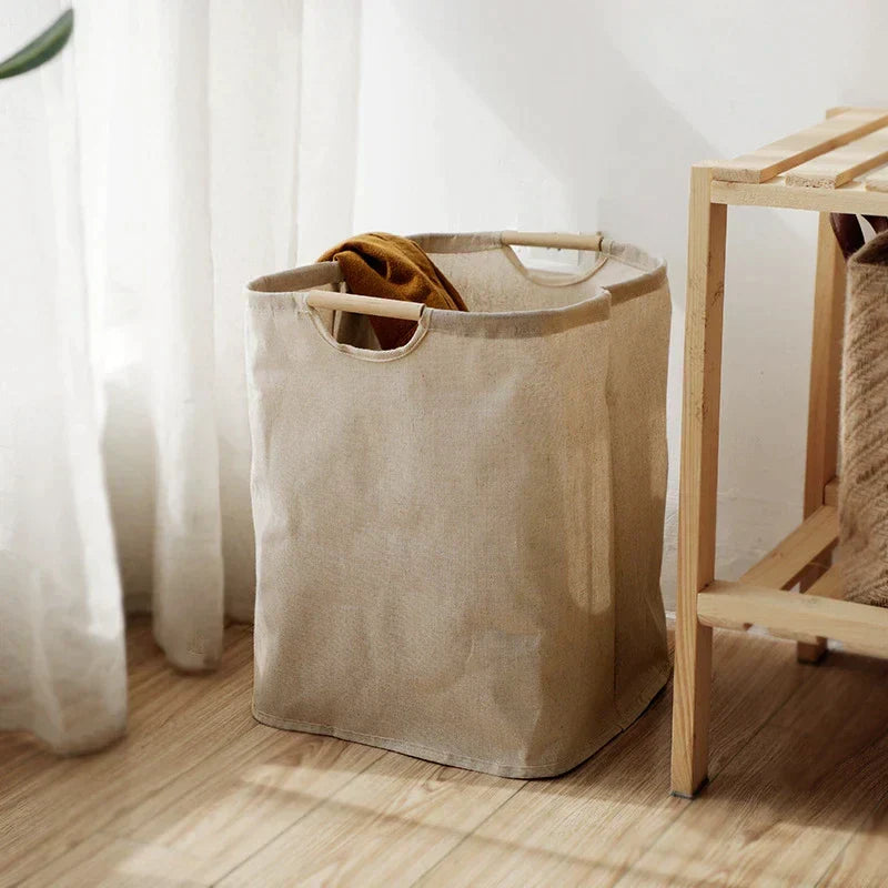 Japanese Style Cotton Linen Laundry Basket Foldable Storage Basket with Handles Freestanding Hamper for Bedroom Bathroom and Closet