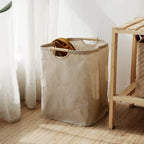 Japanese Style Cotton Linen Laundry Basket Foldable Storage Basket with Handles Freestanding Hamper for Bedroom Bathroom and Closet