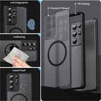 Magnetic Phone Case for Samsung Galaxy Shockproof Frosted Matte Cover with Wireless Charging Ring Camera and Screen Protection