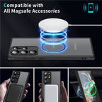 Magnetic Phone Case for Samsung Galaxy Shockproof Frosted Matte Cover with Wireless Charging Ring Camera and Screen Protection