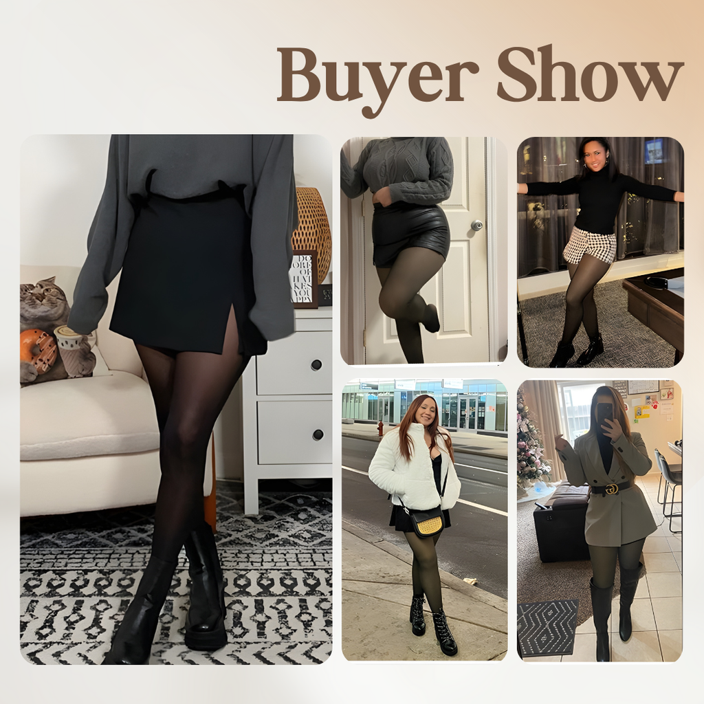 Fleece Lined Translucent Winter Tights with High Rise Shaping Waistband