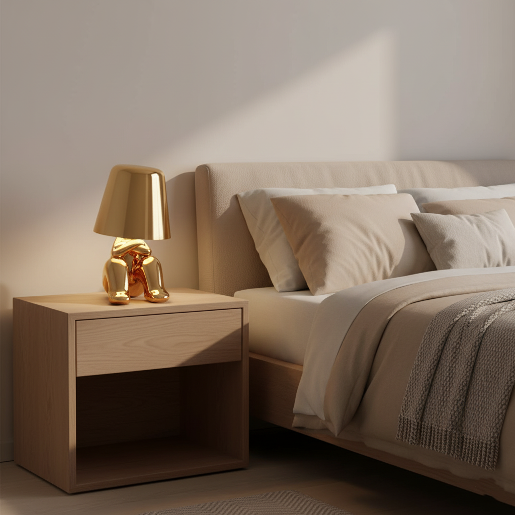 Rechargeable LED Light Table Lamp with Sitting Figure Metal Base