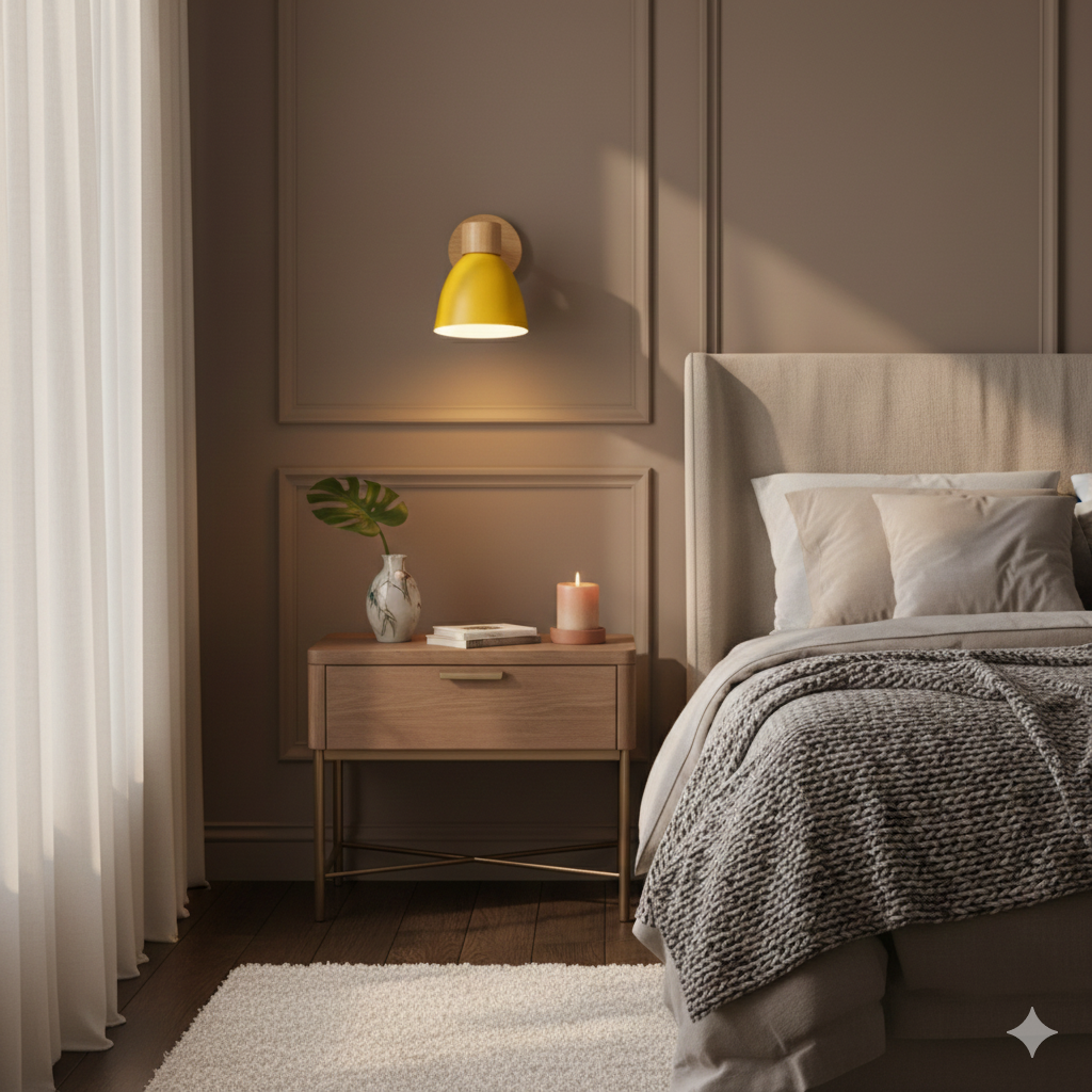Modern Wooden Cone Shade Wall Sconce with Pull Chain