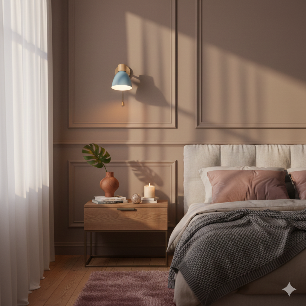 Modern Wooden Cone Shade Wall Sconce with Pull Chain