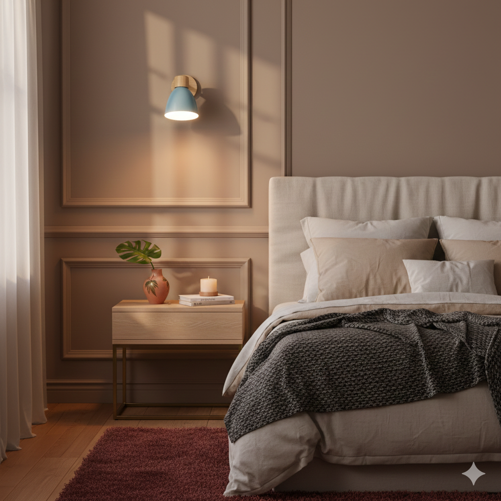 Modern Wooden Cone Shade Wall Sconce with Pull Chain