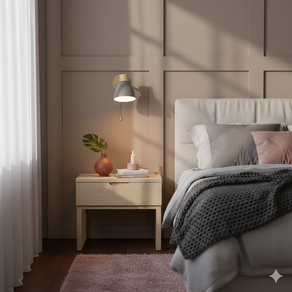 Modern Wooden Cone Shade Wall Sconce with Pull Chain