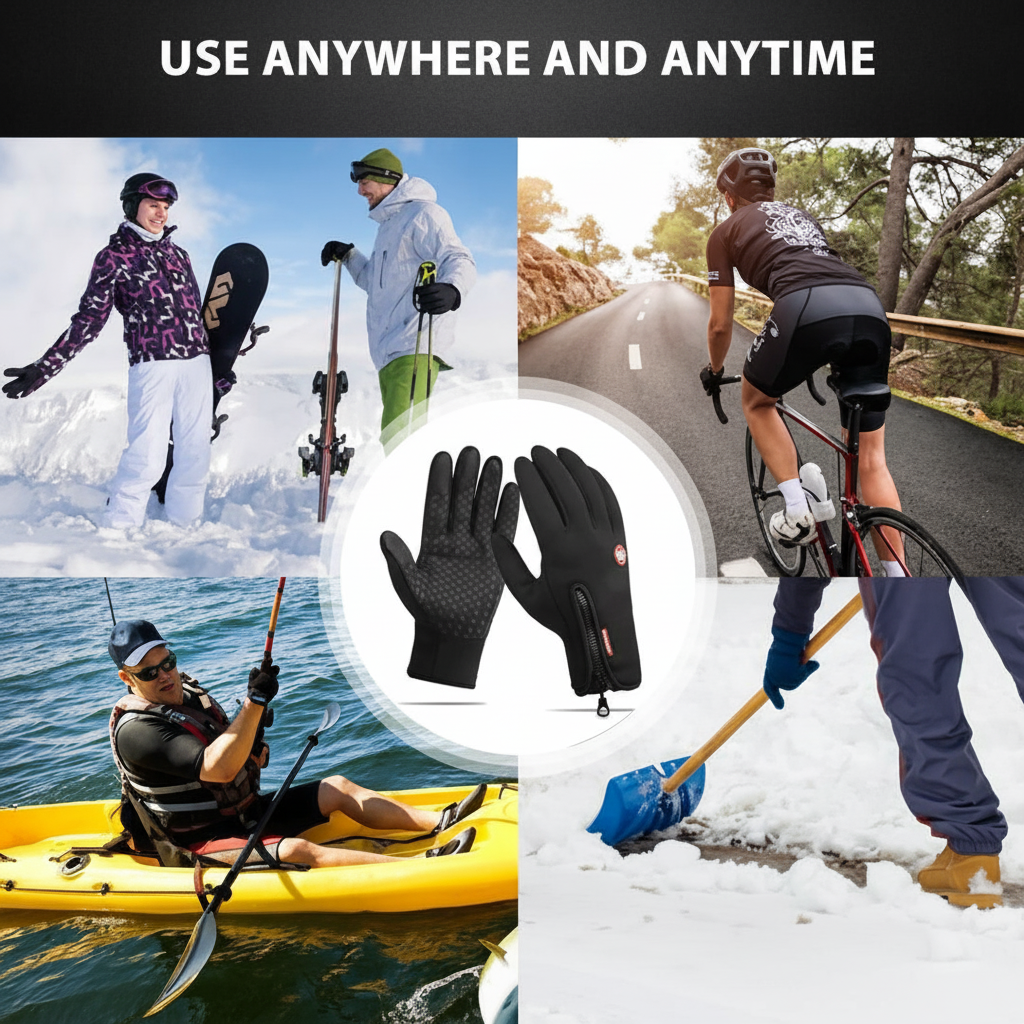 Touchscreen Winter Gloves Thermal Windproof Full Finger Neoprene Gloves with Zipper Wrist and Non-Slip Grip for Men and Women