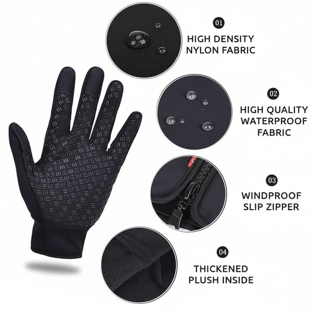 Touchscreen Winter Gloves Thermal Windproof Full Finger Neoprene Gloves with Zipper Wrist and Non-Slip Grip for Men and Women