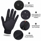 Touchscreen Winter Gloves Thermal Windproof Full Finger Neoprene Gloves with Zipper Wrist and Non-Slip Grip for Men and Women