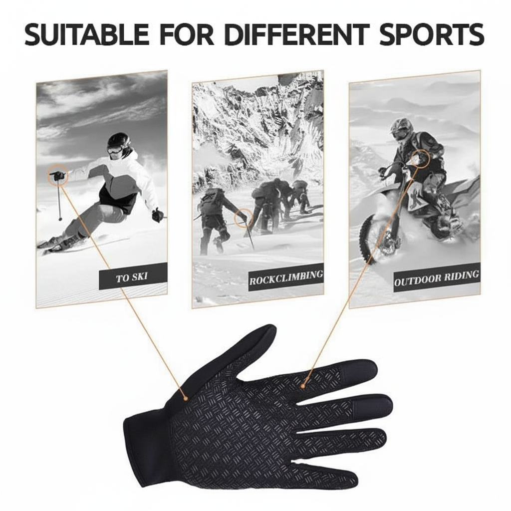 Touchscreen Winter Gloves Thermal Windproof Full Finger Neoprene Gloves with Zipper Wrist and Non-Slip Grip for Men and Women