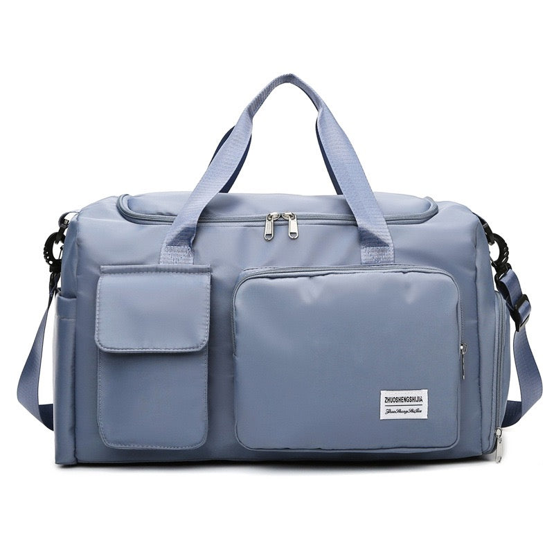 Sports Duffel Bag with Shoe Compartment Water-Repellent Oxford Fabric Travel Gym Bag with Multiple Pockets and Shoulder Strap