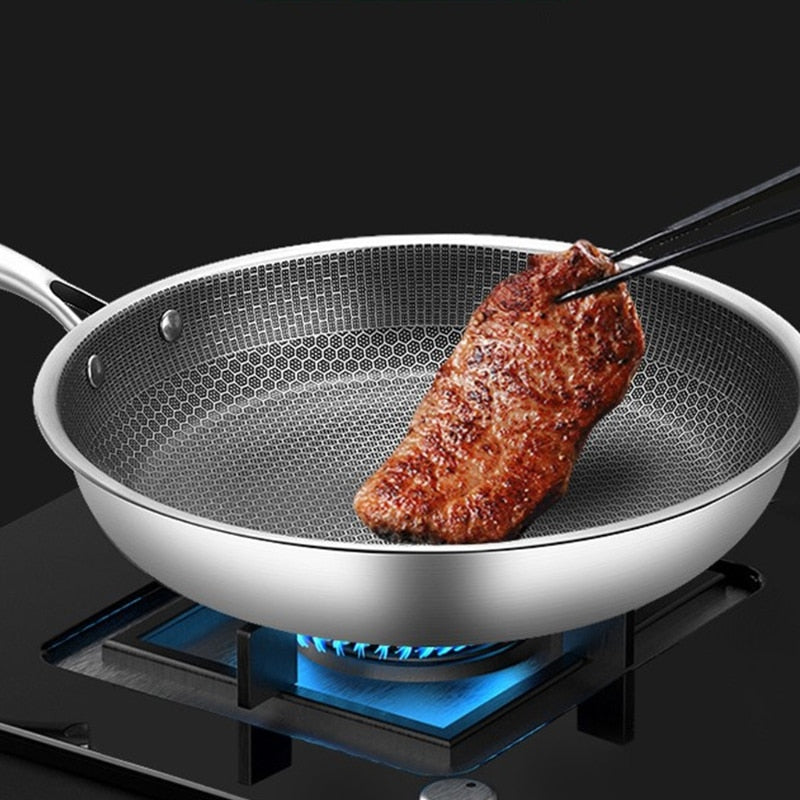 Stainless Steel Frying Pan with Honeycomb Non-Stick Coating Hybrid Skillet for Induction Gas and Electric Stoves Dishwasher Safe