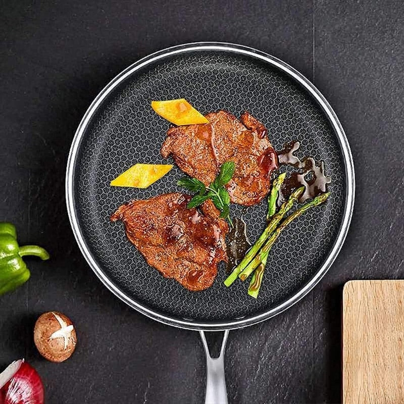Stainless Steel Frying Pan with Honeycomb Non-Stick Coating Hybrid Skillet for Induction Gas and Electric Stoves Dishwasher Safe