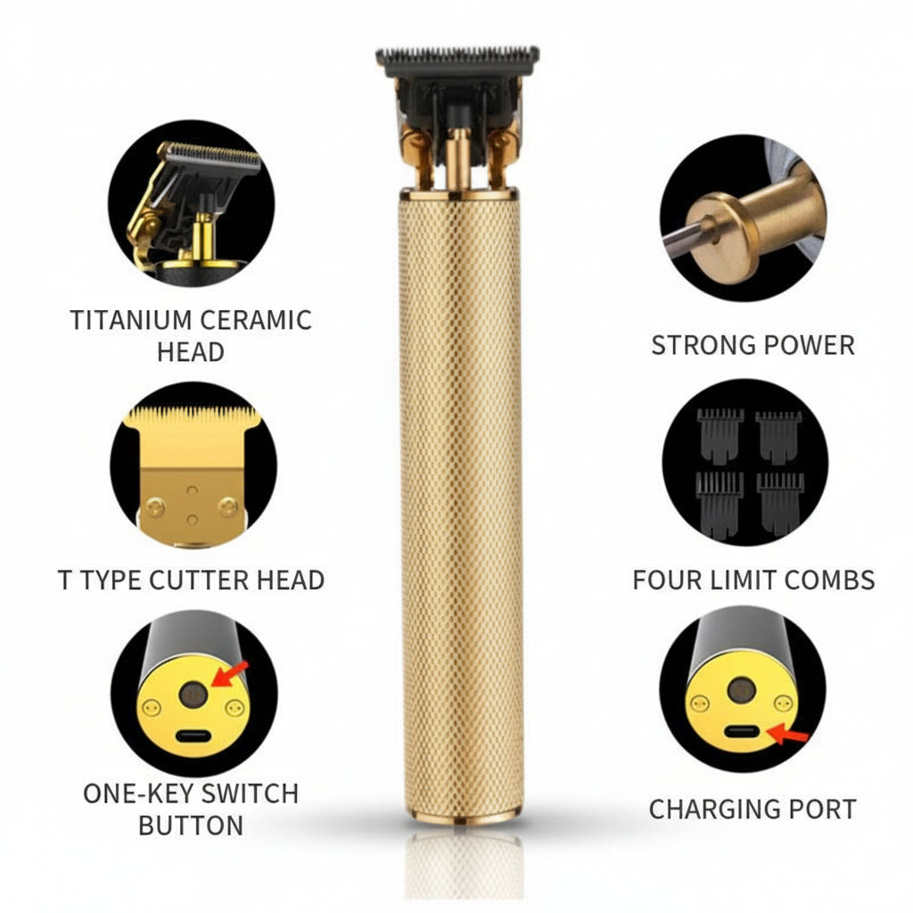 Cordless Hair Trimmer Professional T-Blade Beard and Hair Clipper Rechargeable Carbon Steel Blade Grooming Kit with Guide Combs