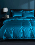 Satin Duvet Cover Set Silky Polyester Bedding Set with Flat Sheet and Pillowcases Wrinkle-Resistant Smooth Bed Linen for All Seasons