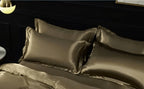 Satin Duvet Cover Set Silky Polyester Bedding Set with Flat Sheet and Pillowcases Wrinkle-Resistant Smooth Bed Linen for All Seasons