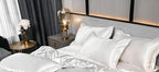 Satin Duvet Cover Set Silky Polyester Bedding Set with Flat Sheet and Pillowcases Wrinkle-Resistant Smooth Bed Linen for All Seasons