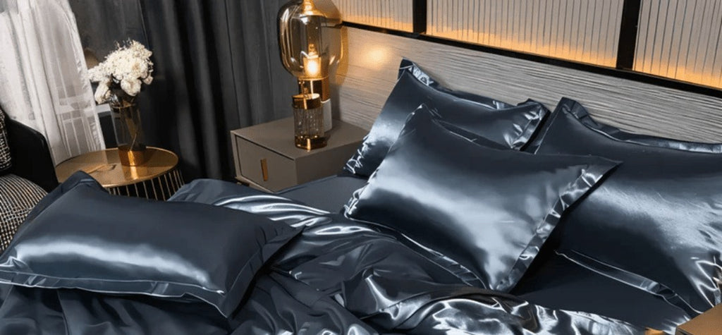 Satin Duvet Cover Set Silky Polyester Bedding Set with Flat Sheet and Pillowcases Wrinkle-Resistant Smooth Bed Linen for All Seasons