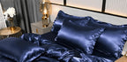 Satin Duvet Cover Set Silky Polyester Bedding Set with Flat Sheet and Pillowcases Wrinkle-Resistant Smooth Bed Linen for All Seasons