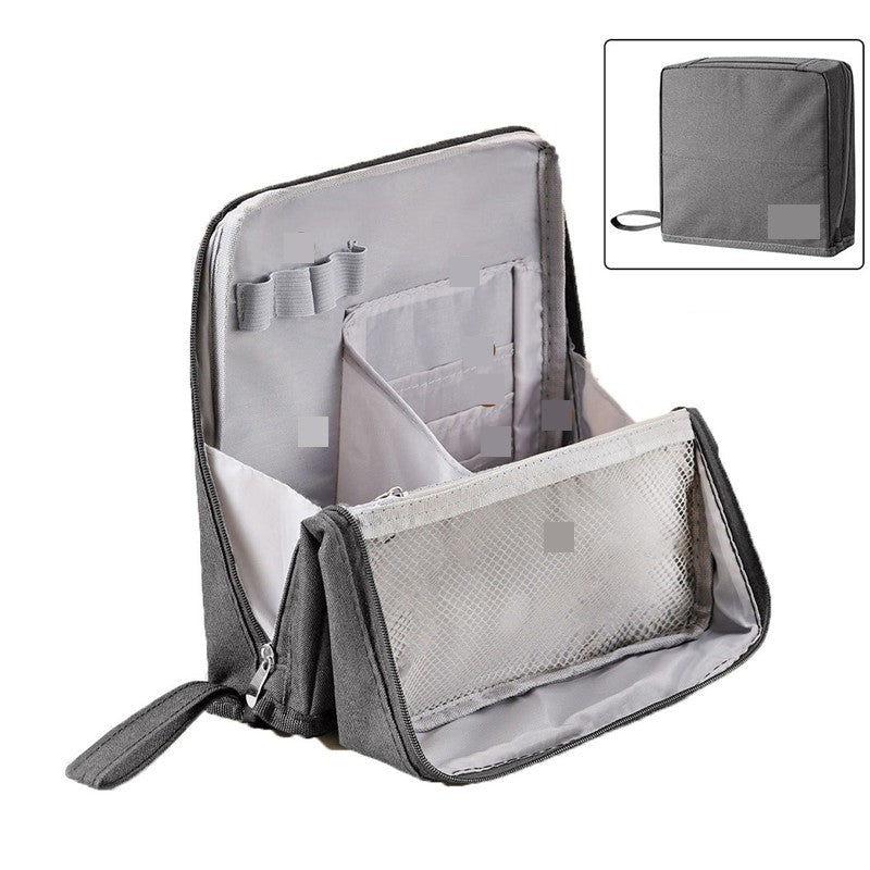 Structured Travel Makeup Bag Organizer with Brush Holder and Compartments