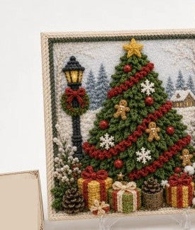 Pre-Punched Christmas Yarn Art Craft Kit with Wooden Tool for Holiday Decor