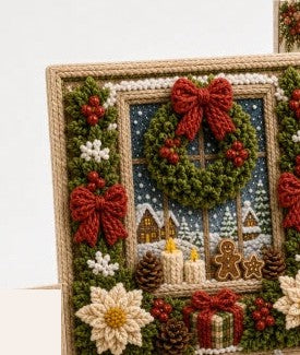 Pre-Punched Christmas Yarn Art Craft Kit with Wooden Tool for Holiday Decor