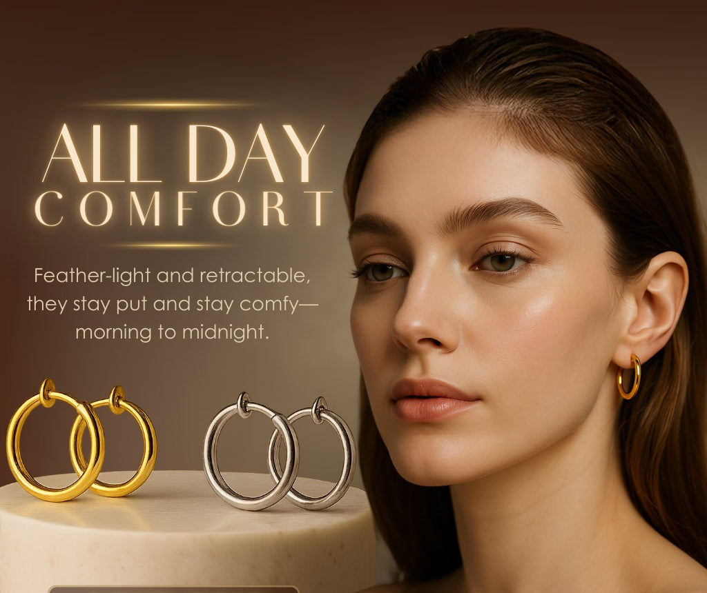 Retractable Clip-On Hoop Earrings for Unpierced Ears with Padded Clasp