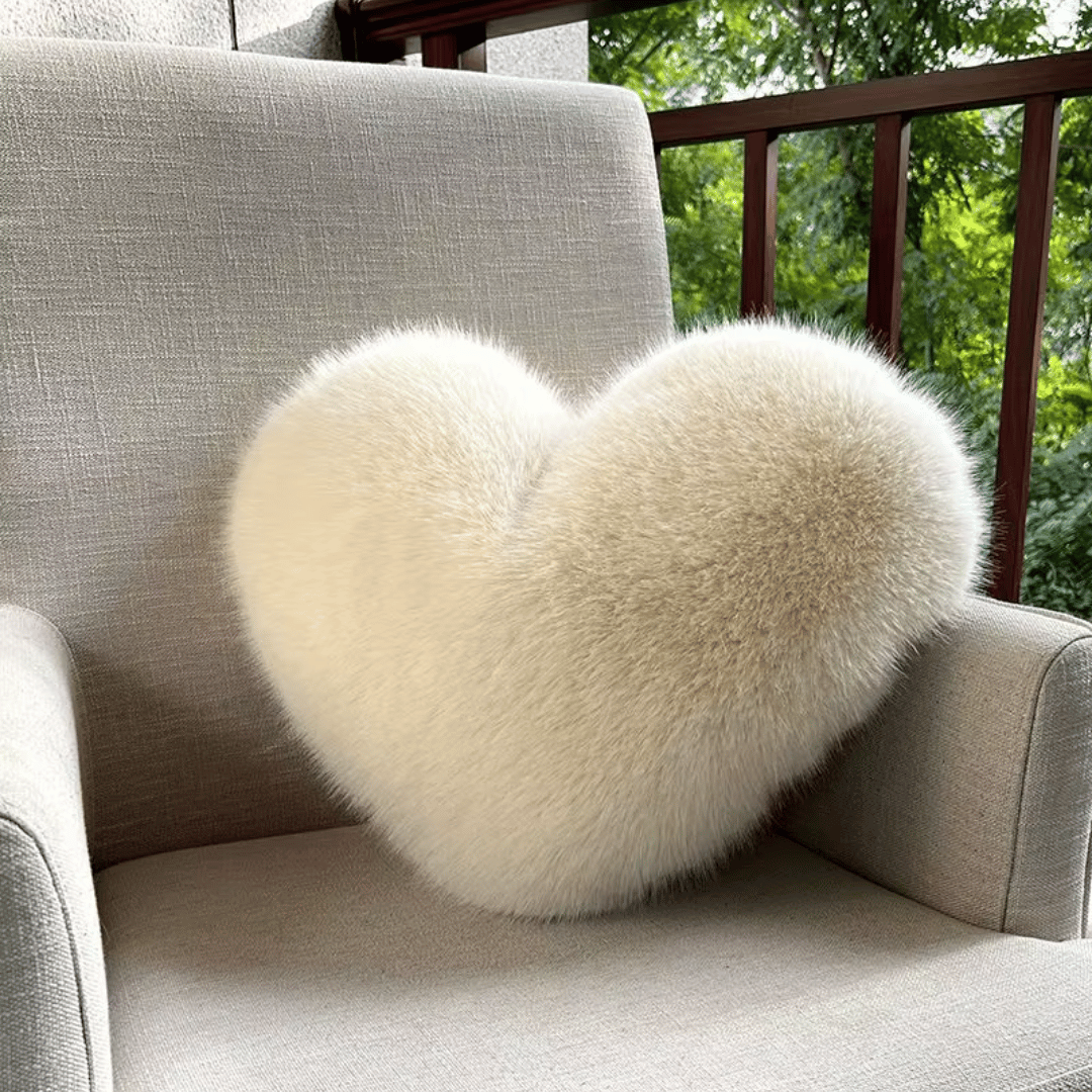Heart Shaped Faux Fur Throw Pillow Fluffy Plush Decorative Cushion Soft Heart Pillow for Sofa Bed and Living Room
