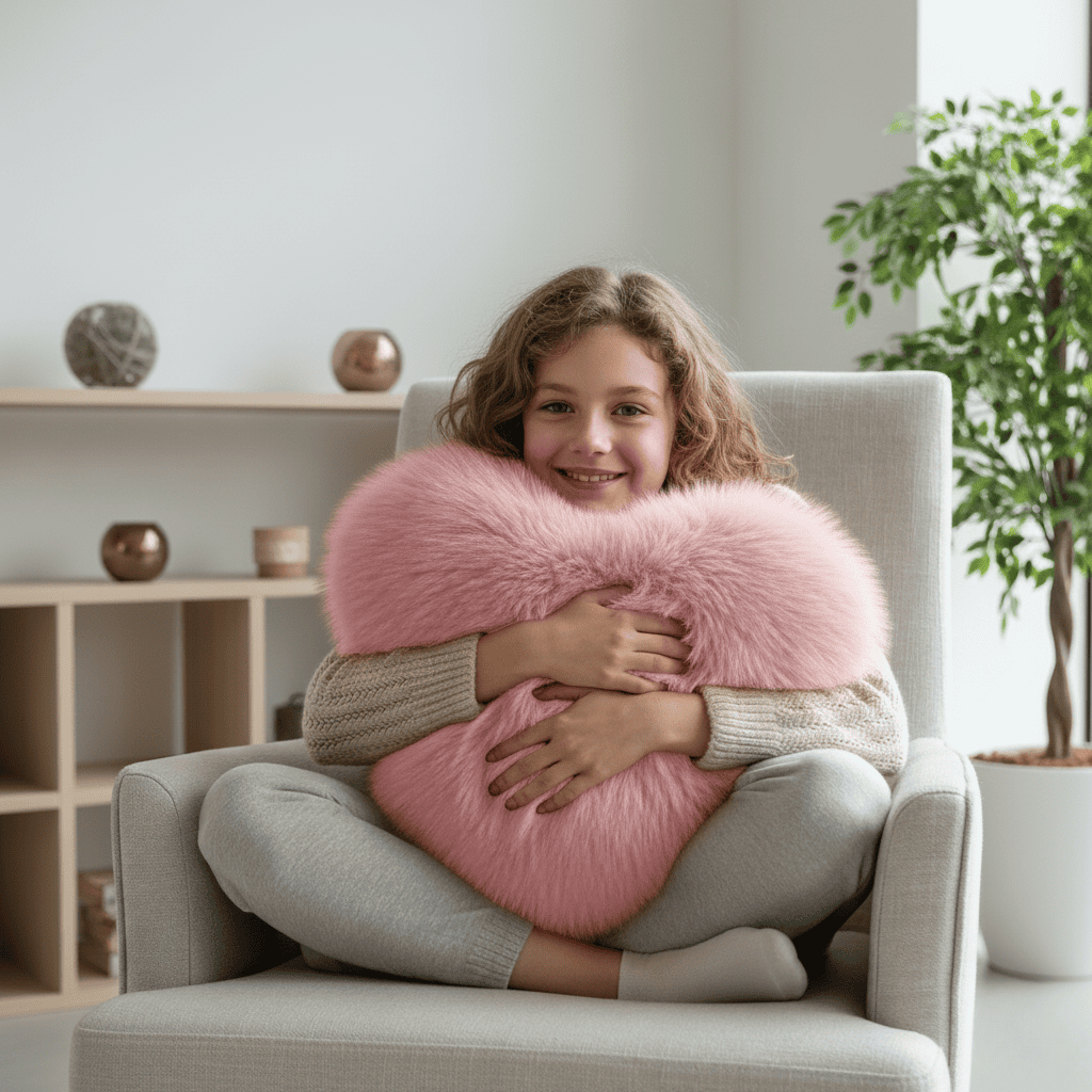 Heart Shaped Faux Fur Throw Pillow Fluffy Plush Decorative Cushion Soft Heart Pillow for Sofa Bed and Living Room