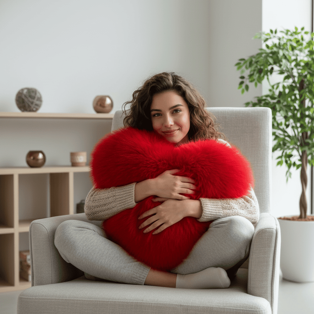 Heart Shaped Faux Fur Throw Pillow Fluffy Plush Decorative Cushion Soft Heart Pillow for Sofa Bed and Living Room