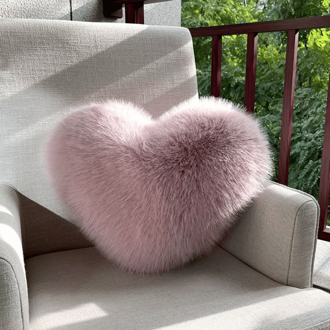 Heart Shaped Faux Fur Throw Pillow Fluffy Plush Decorative Cushion Soft Heart Pillow for Sofa Bed and Living Room