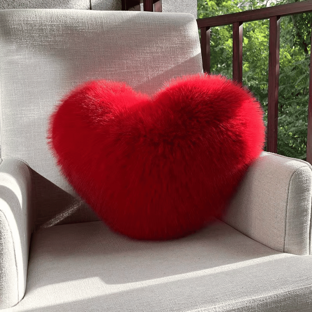 Heart Shaped Faux Fur Throw Pillow Fluffy Plush Decorative Cushion Soft Heart Pillow for Sofa Bed and Living Room