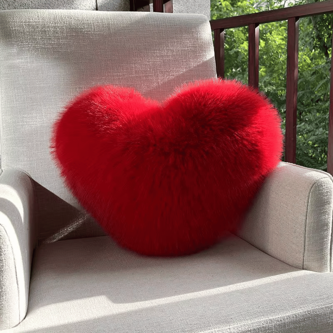 Heart Shaped Faux Fur Throw Pillow Fluffy Plush Decorative Cushion Soft Heart Pillow for Sofa Bed and Living Room