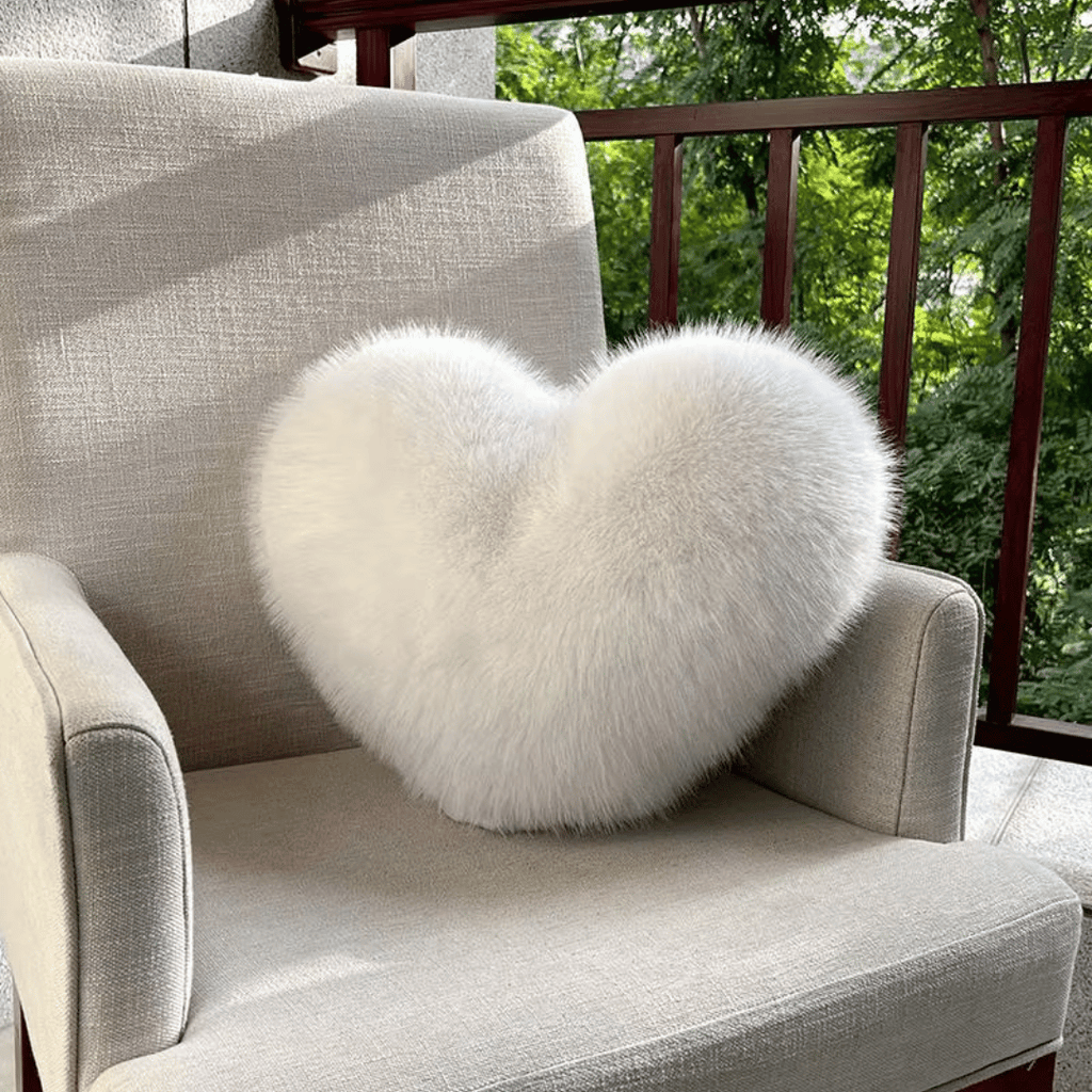 Heart Shaped Faux Fur Throw Pillow Fluffy Plush Decorative Cushion Soft Heart Pillow for Sofa Bed and Living Room