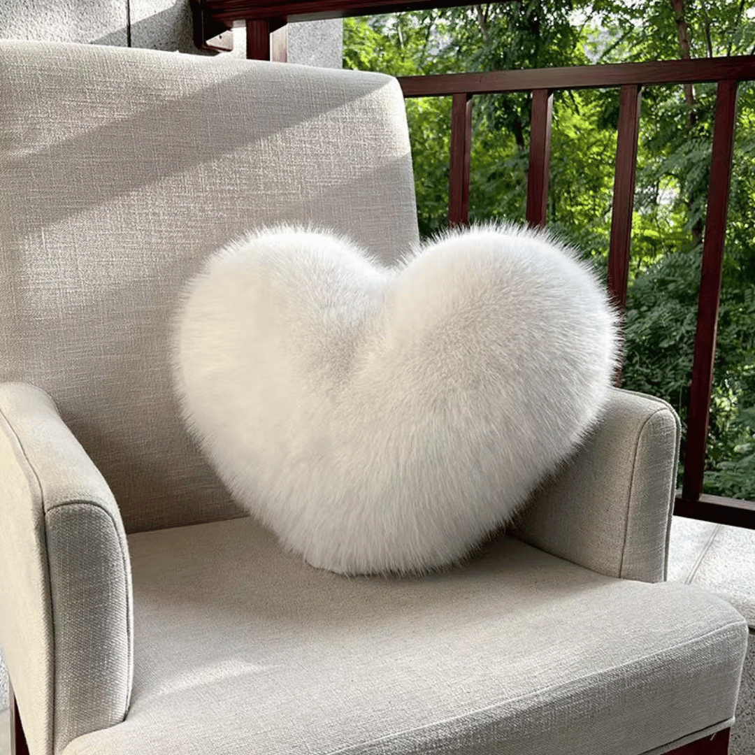 Heart Shaped Faux Fur Throw Pillow Fluffy Plush Decorative Cushion Soft Heart Pillow for Sofa Bed and Living Room