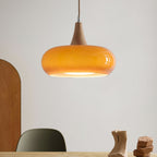 Wood and Metal Dome Pendant Light with Smooth Gloss Shade