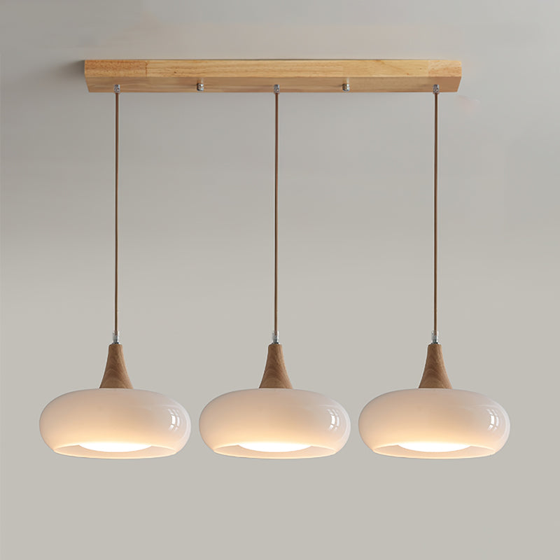 Wood and Metal Dome Pendant Light with Smooth Gloss Shade