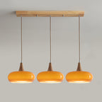 Wood and Metal Dome Pendant Light with Smooth Gloss Shade