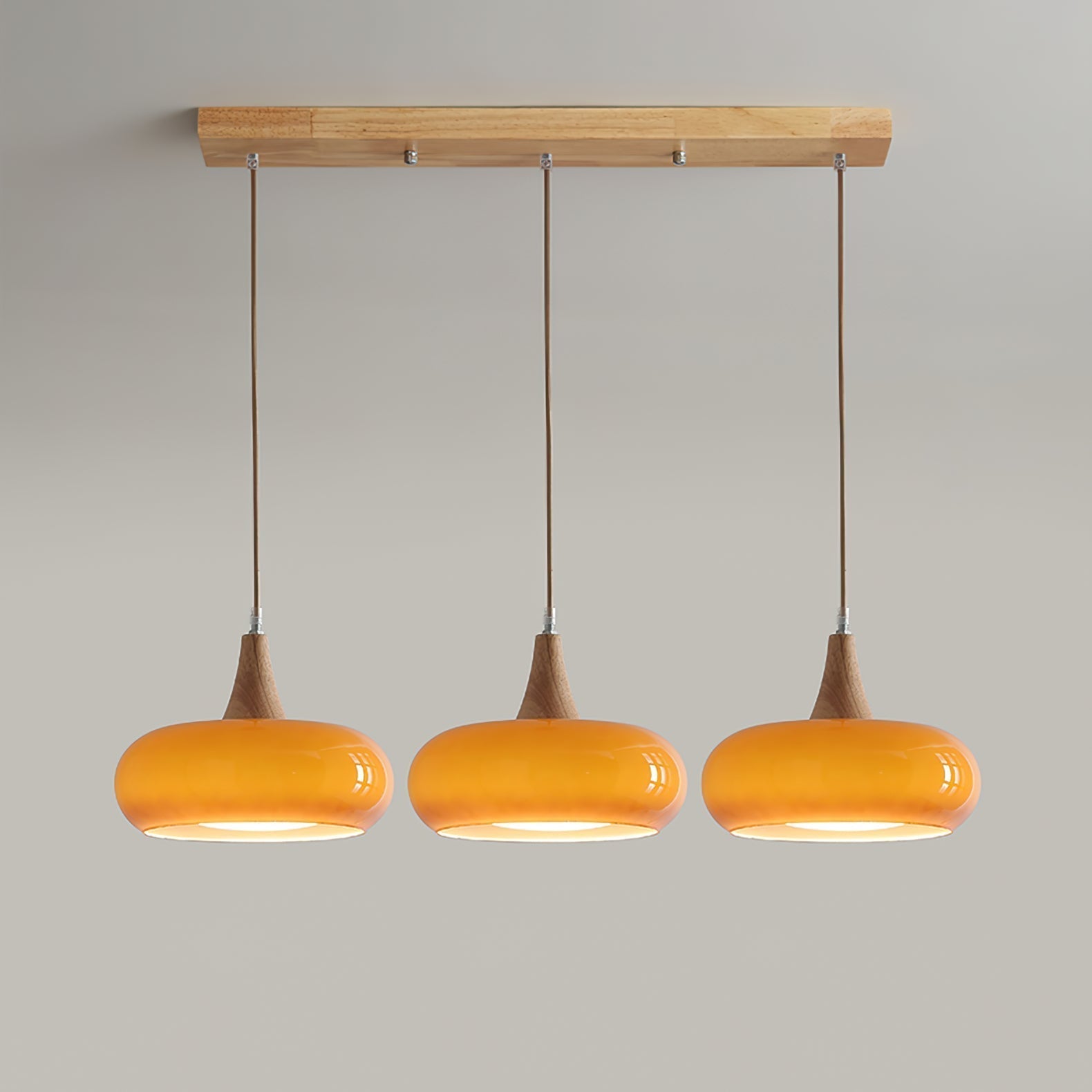 Wood and Metal Dome Pendant Light with Smooth Gloss Shade