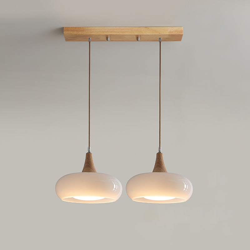 Wood and Metal Dome Pendant Light with Smooth Gloss Shade