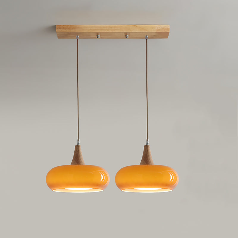 Wood and Metal Dome Pendant Light with Smooth Gloss Shade