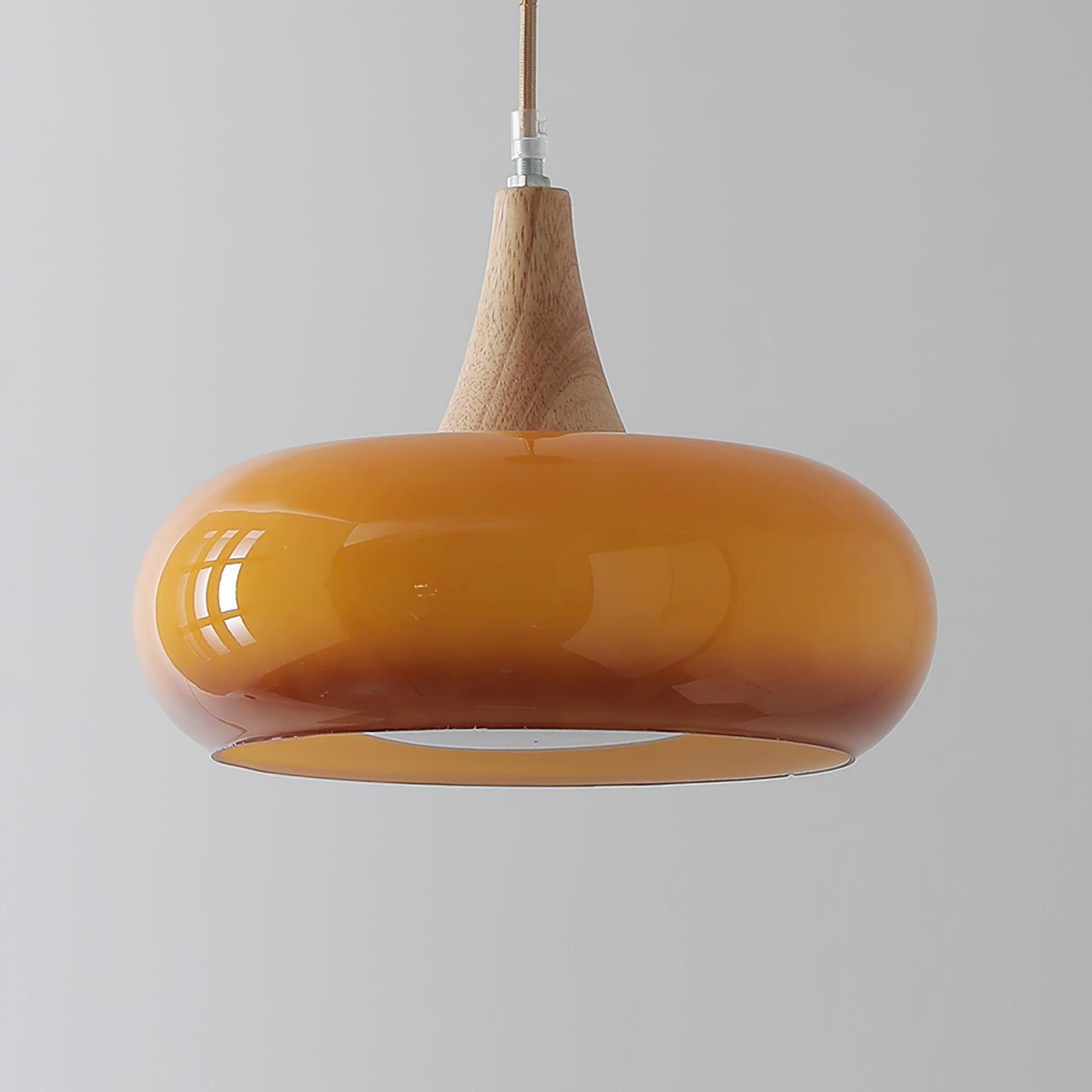 Wood and Metal Dome Pendant Light with Smooth Gloss Shade