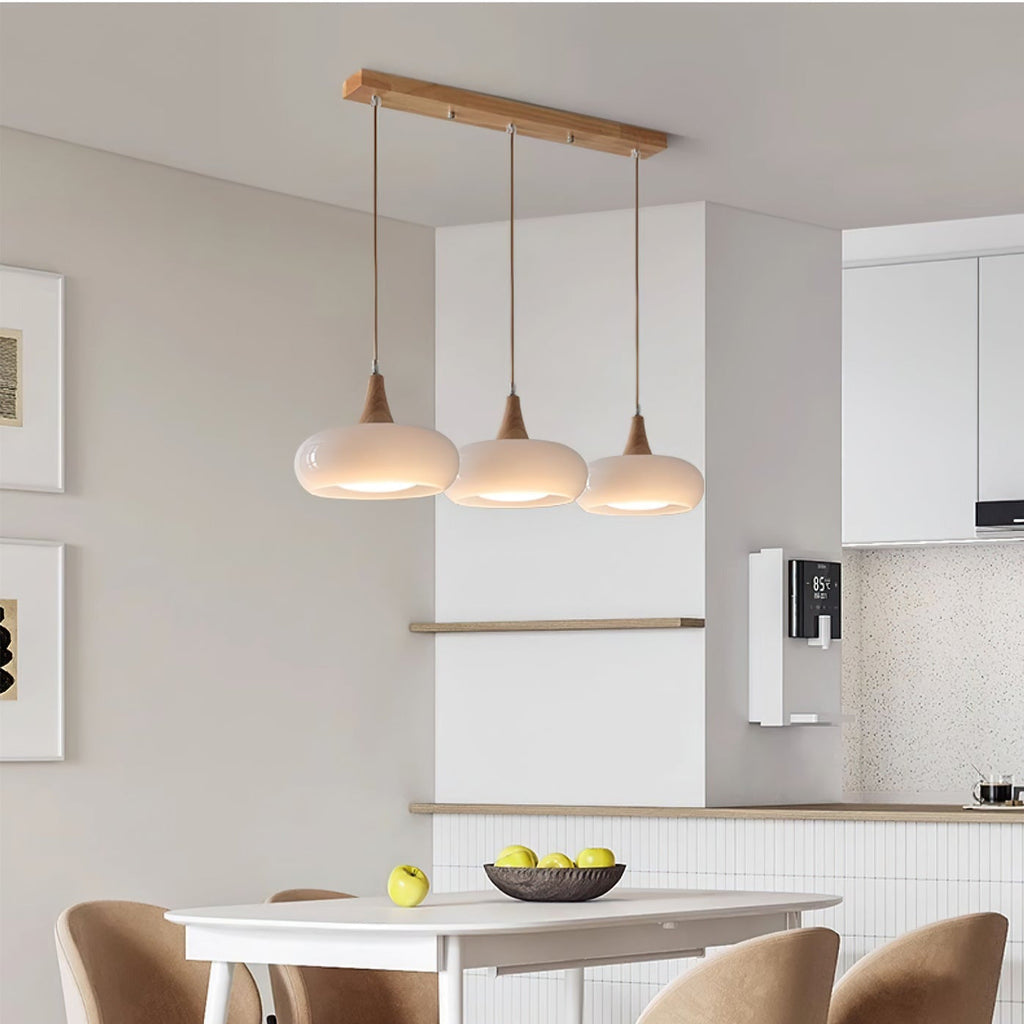 Wood and Metal Dome Pendant Light with Smooth Gloss Shade