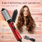 Rotating Hot Air Brush Hair Styler Dryer Set with Interchangeable Round Brush Heads Ionic Blow Dry Volumizer
