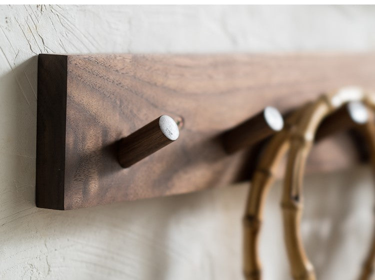 Minimalist Wooden Wall Coat Rack Handmade Solid Wood Peg Rail with Round Hooks for Entryway Hallway and Bedroom